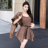 Set Of Women 2025 Spring And Autumn Korean Hottie Short Jacket Jacket Jacket Jacket Belt Sling Dress Two Sets