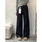 Dark Blue Tanning Broad-Legged Jeans Women's Autumn And Winter 2025 Trend New Loose High-Rise Small Straight Pants