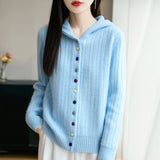 100% Pure Wool 2026 Autumn And Winter New Women's Loose Hooded Thick-Sling Knitted Sweater Jacket