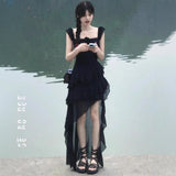 2025 Summer New French Holiday Rose Temperament Long Tail Sleeveless Atmosphere Slings Wave Dot Dress