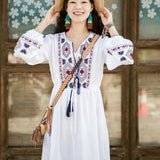 Ethnic Cotton Dress Women's Vacation Tourism Sunscreen Long Sleeves Long Skirt Art Embroidery Waist Dress