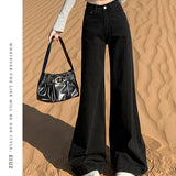 Black Wide-Legged Jeans Women's 2025 New High-Waisted Loose-Fitting Leg Horn Trousers Thin