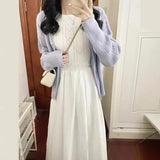 Two / Suit Commuting Texture Sleeveless Dress Dress Female + Purple Hollow Knit Long-Sleeved Coat Temperament