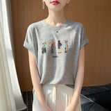 Fine Spinning Lyselle 2026 Spring And Summer Women's New Loose Round-Neck Painting Casual Short-Sleeved T-Shirt Top