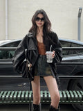 Black Retro Locomotive Collar Pu Leather Coat Female Cool Wind Autumn 2025 New High-End Leather Jacket Top