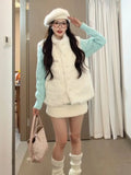 Autumn And Winter Korean Warm Furry Sleeveless Lamb Wool Vest Coat Folded Soft Languid Sweater
