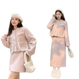 Autumn And Winter Dress With A Complete Set Of Pink Small Fragrant Suit Female Senior Plush Short Coat Skirt Two Sets