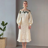 Design Sense Mesh Splicing Shirt Autumn Dress Women 2026 New Heavy Industry Embroidery Flower Shirt Chic Beautiful Shirt