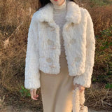 2025 New Imitation Fur Horned Fur Buckle Fur One Short Coat Women Autumn And Winter Cotton Loose Plush