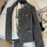 2025 New Gray Temperament French Short Coat Fragrant Short Coat Winter Warm Inside Top