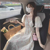 Fat Mm Gentle Style French Embroidered Flower Dress Women's Summer Large Size High Sense Waist Thin Bubble Sleeve Long Skirt
