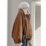 2025 New Two Sides Wearing A Curry Imitation Leather Jacket Women Winter Red Lamb Wool Top Student Women's Clothing