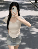 Design Sense Care Machine Hanging Neck With Short T-Shirt Girls Summer Slimming Hottie Shoulder Short Sleeve Top