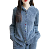 100% Pure Wool 2026 Autumn And Winter New Women's Loose Hooded Thick-Sling Knitted Sweater Jacket