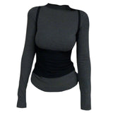 Fat MM Retro Crash Fake Two Long-Sleeved T-Shirts For Autumn And Winter New Slimming Tops Ins