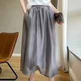 Silk Satin 2026 Spring And Summer New Women's High-Rise Half-Dress Fashion Pure Color A-Saki Mid-Long Half Skirt