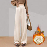 Characters Plus Velvet 2026 Trousers Women's Autumn And Winter New Hairs, Open Fork Pants Straight Thicken Banana Trousers Casual Women