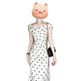 French Temperament White Wave Dot Dress Women's Summer 2025 New Three-Dimensional Flowers Pocketed And Hip Dress