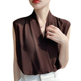 2025 Spring And Summer New Women's V Neck French Cross-Neck Fashion T-Shirt Sleeveless Short Simple Thin Top