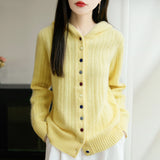 100% Pure Wool 2026 Autumn And Winter New Women's Loose Hooded Thick-Sling Knitted Sweater Jacket