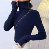 Black High-Neck Knitted Bottom Shirt Autumn And Winter Model Of Long Sleeves With A Female Sweater Slimming Clothes