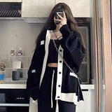 Black Sweater Coat Women Autumn And Winter V-Neck Lazy College Style Design Small Knitted Open Shirt