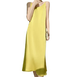 Silk Satin 2026 Spring And Summer New Women's V-Neck Long Dress Solid Color Temperament Adjustable Long Dress Sleeveless Sleeveless Sling