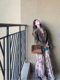Autumn And Winter Wear A Complete Set Of Maillard Coffee Suit Jacket Women Folded Wearing Broken Flowers Hanging Dress Two Sets