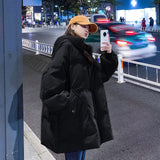 Black Down Cotton Suit Mid-Long 2025 Winter New Korean Version Of Loose Small Thick Cotton Coat