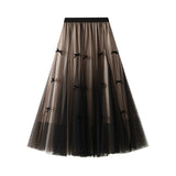Dress Gentle Fairy Design Feeling Bow Net Autumn Winter Display Thin Waist Half Body Skirt 0883