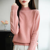 A Line Of Ready-Clothed Wool Blended 2026 Autumn And Winter New Women Loose Semi-High Collar Pure Color Twisted Flowers Inside The Bottom Knitting Shirt