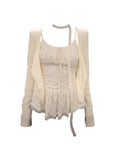 Fat MM Pure Lace Lace Hanging Neck Sling Female Autumn New Temperament Leaf Side Cardigan Two Sets Of Top