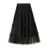 Fashion Temperament A-Word Fairy Net Yarn Half-Dress Woman 2025 Autumn New Big Swing Splicing Long Dress 8605
