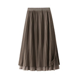 2025 Autumn New Pure Color High-Waisted Folded Skirt Women's Yang Is Right And Two A-Word Long Skirt 8607