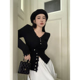 Autumn Dress Women 2026 New Purple V-Neck Short Sweater Cardigan Design Hong Kong-Flavored Chic Knitted Tops Ins