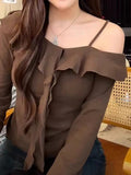 Black Word Shoulder Long Sleeve Sunscreen T-Shirt Women Early Autumn New Thin Design Feel Shoulder Slings In The Tide