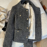 2025 New Gray Temperament French Short Coat Fragrant Short Coat Winter Warm Inside Top