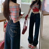 Embroidered Vintage Broad-Legged Jeans Women's Autumn Design Sense Small Loose Straight Pants 2025 New Pants