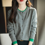Fine-Woven Wool 2026 Autumn And Winter Women's New Loose Round-Neck Color Short Fake Two Bottom Blouse Knitted Open Shirt