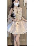 Vintage New Chinese Women's Style Improved Cheongsam Evening Dress Buckle Waist Dress Two Sets Fresh And Sweet