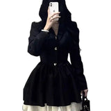 Fat Mm French High-End Temperament Black Suit Dress Women Autumn Large-Size Collection Waist Thin Princess Ponum Dress