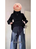 Fat MM Black Half-High Collar Long-Sleeved T-Shirt Girl Early Spring New Korean Version Of The Waist Thin High-End Feel Bottom Top