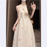 Cute Ins Sweet Waist Bow Dress Summer New 2025 Waist Show Thin Gentle Fairy Dress