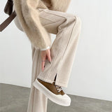 Characters Plus Velvet 2026 Trousers Women's Autumn And Winter New Hairs, Open Fork Pants Straight Thicken Banana Trousers Casual Women