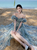 Beach Photo Tour Wearing Beach Dress Holiday Bohemian Fairy Dress Bubble Sleeve Dress Floral Dress