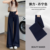 Denning Color Plus Velvet Broad-Legged Jeans Women Autumn And Winter Small Tall Waist Loose Cover Thick Lamb Straight Trousers